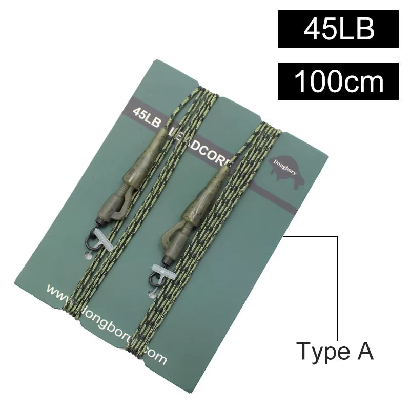 100Cm Camo Fluorocarbon Carp Fishing Lines with Carp Hook Lead Clips 12 Braided Leader Line Hair Rigs Fishing Accessories Kit