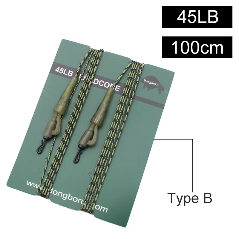 100Cm Camo Fluorocarbon Carp Fishing Lines with Carp Hook Lead Clips 12 Braided Leader Line Hair Rigs Fishing Accessories Kit