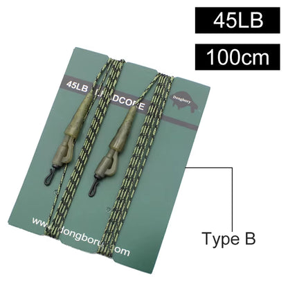 100Cm Camo Fluorocarbon Carp Fishing Lines with Carp Hook Lead Clips 12 Braided Leader Line Hair Rigs Fishing Accessories Kit